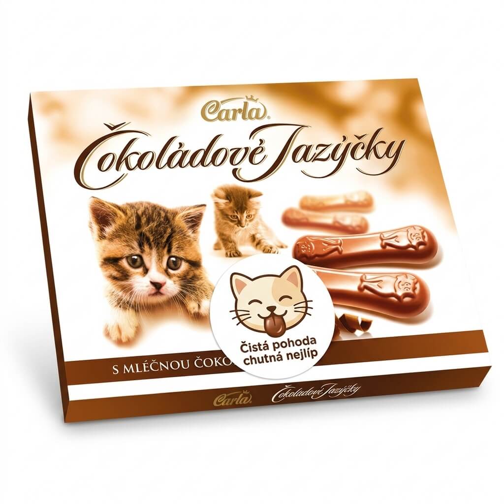 Krabice čokoládových jazýčků s nálepkou (1)